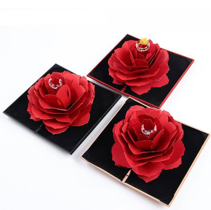 Rotating Rose Ring Box Wedding Engagement Jewelry Holder Valentine's Day Gift 