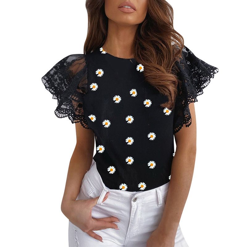 Blusas de mujer Camisas Daisy Lace Blusa Mujeres Mensajes de verano Femenina Mujer