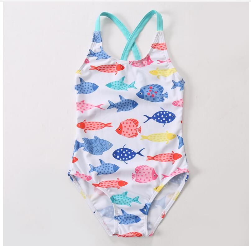 Waymine Kids Baby Girls Flying Sleeve Fish Scale Print Beach One-Piece Swimsuit Bathing Suit