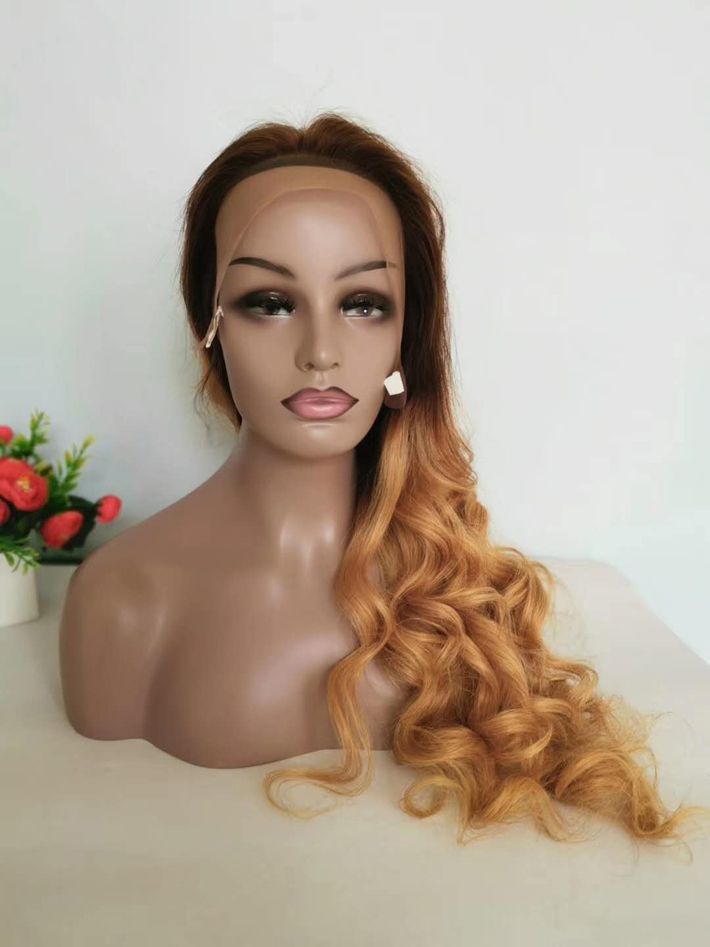 Malaysian Wavy Human Blonde Hair Ombre Lace Front Wigs For Black