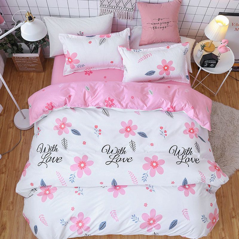 Pink Flower Girl Boy Kid Bed Cover Set Duvet Cover Adult Child Bed