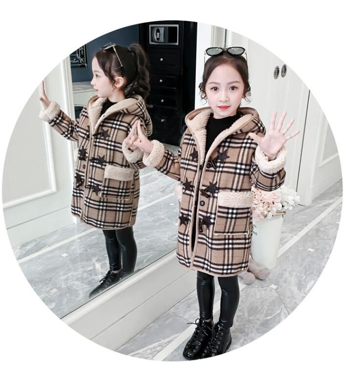 Children Plaid Woolen Coat Brand Tag Kids Girl Overcoat Fashion