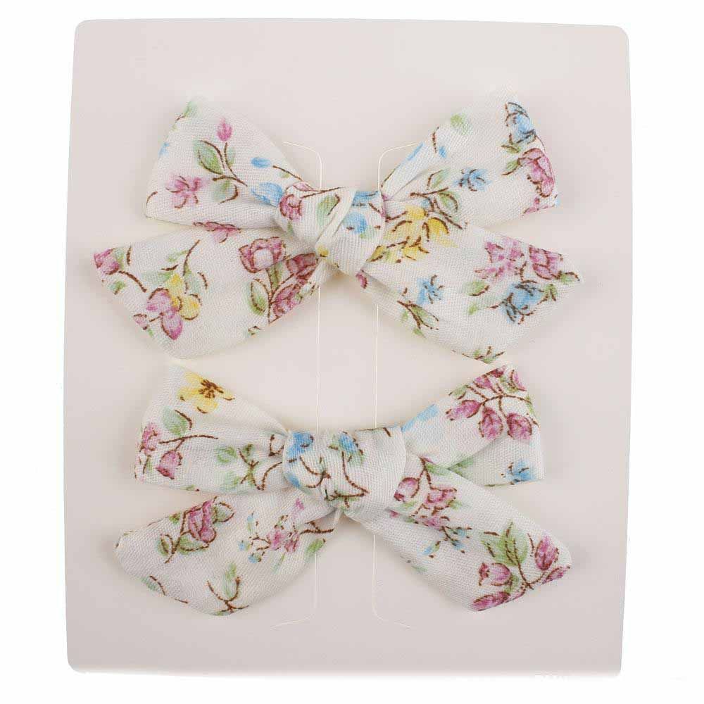 2PC Boho Style Baby Kids Girls Flower Print Bow BB Hair Clip Cotton Hairpins CA