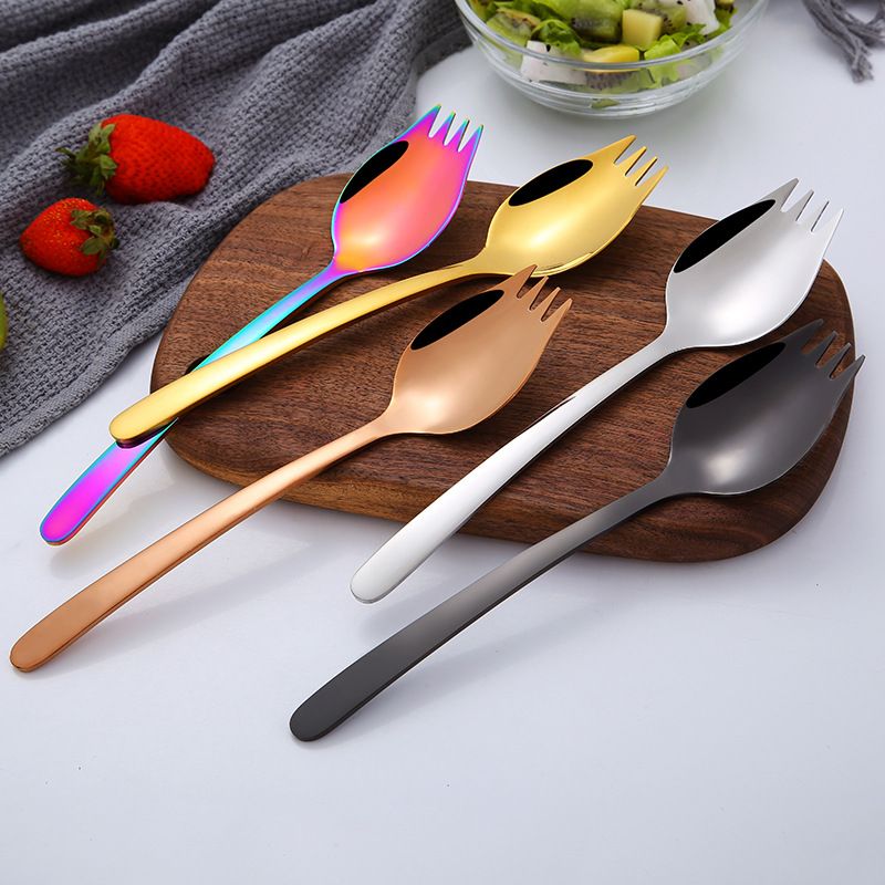 Salad Spoon Fork 2 In 1 Salad Spoon Stainless Steel Cutlery Set Serving