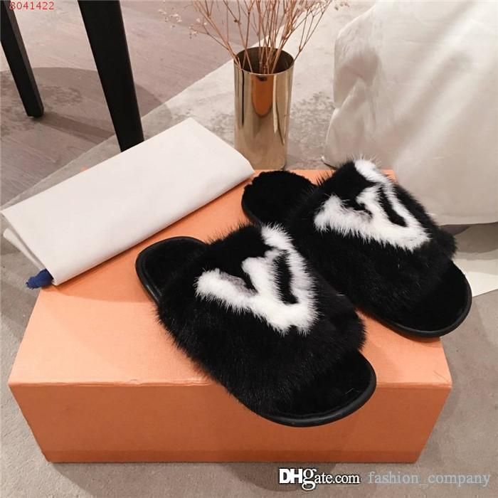 Mink Fur Flat Women Home Slippers With Fur, Soft Suite Flat Mules