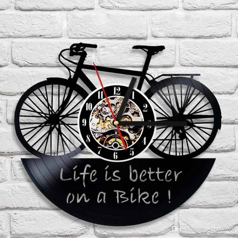 Bike Cycle Ontwerp Art Vinyl Wall Clock Gift Room Modern Home Record