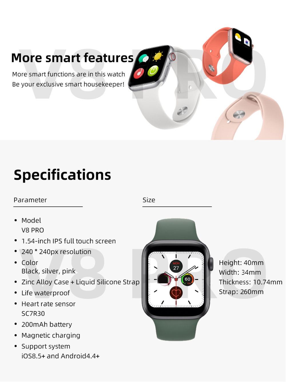 XANES® W5 1.3 '' IPS Pantalla a color IP67 Impermeable Mensaje de reloj  inteligente Presión arterial
