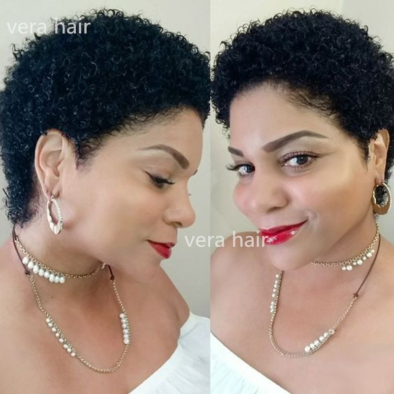 Short Curly Hairstyles Pixie Human Hair Wigs Brazilian Short Afro