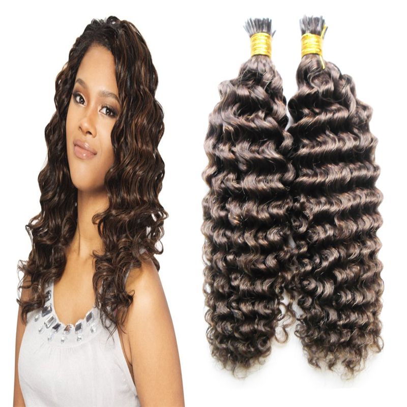 Brazilian Virgin Kinky Curly Hair Fusion I Tip Non Remy Human Hair