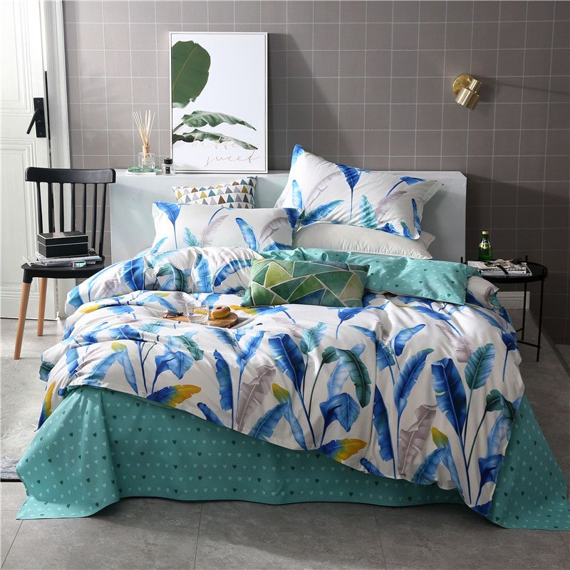 White Green Bedding Sets Duvet Cover Banana Leaf Bed Sheets