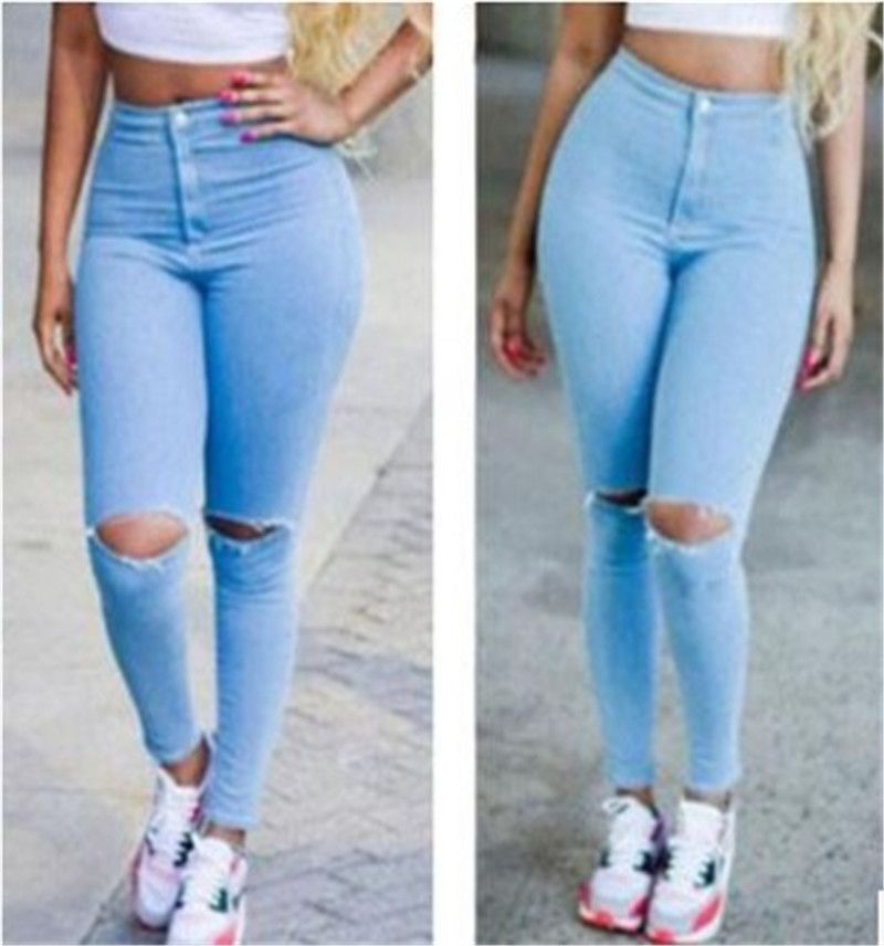 Compra Jeans Primavera Delgado Agujero Jean Largo Lápiz De Los Pantalones  De Cintura Alta Chicas Moda Pantalones Para Mujer De La Cremallera Del  Botón De La Mosca Barato | Entrega Rápida Y