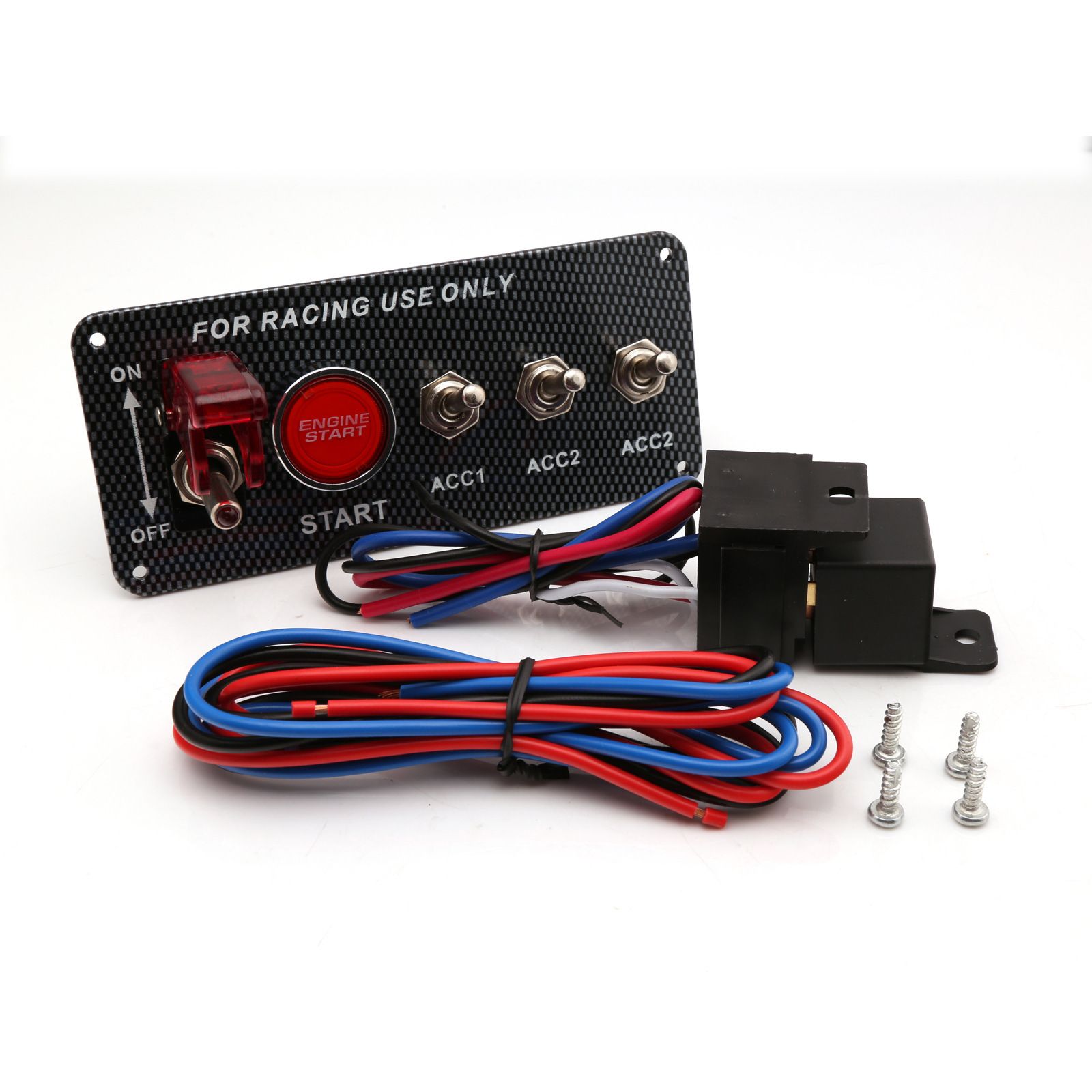 Pannello Interruttori di Accensione per Auto da Corsa 12V con Interruttori a Levetta per Pulsante di Avviamento del Motore Pannello in Fibra di Carbonio Luce LED per Auto da Corsa Barca Camion