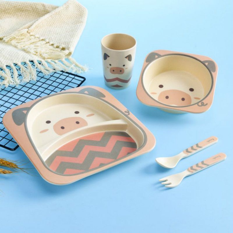 New Children Tableware Set Five Piece Natural Bamboo Fiber Bowl With