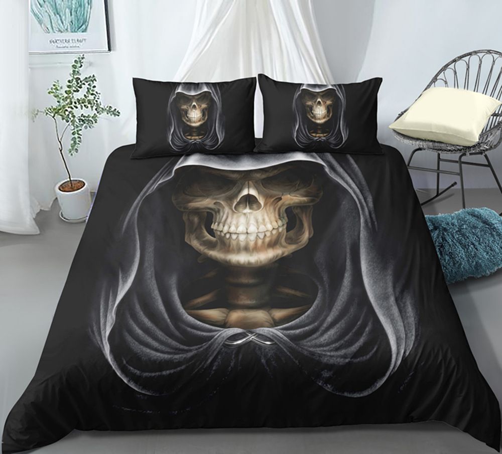 Black Skull Bedding Set King Size 3d Duvet Cover Queen Soft Scary