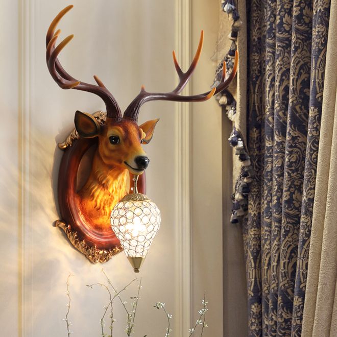 2020 New Creative Deer Head Wall Sconces Lamp Modern Crystal Wall