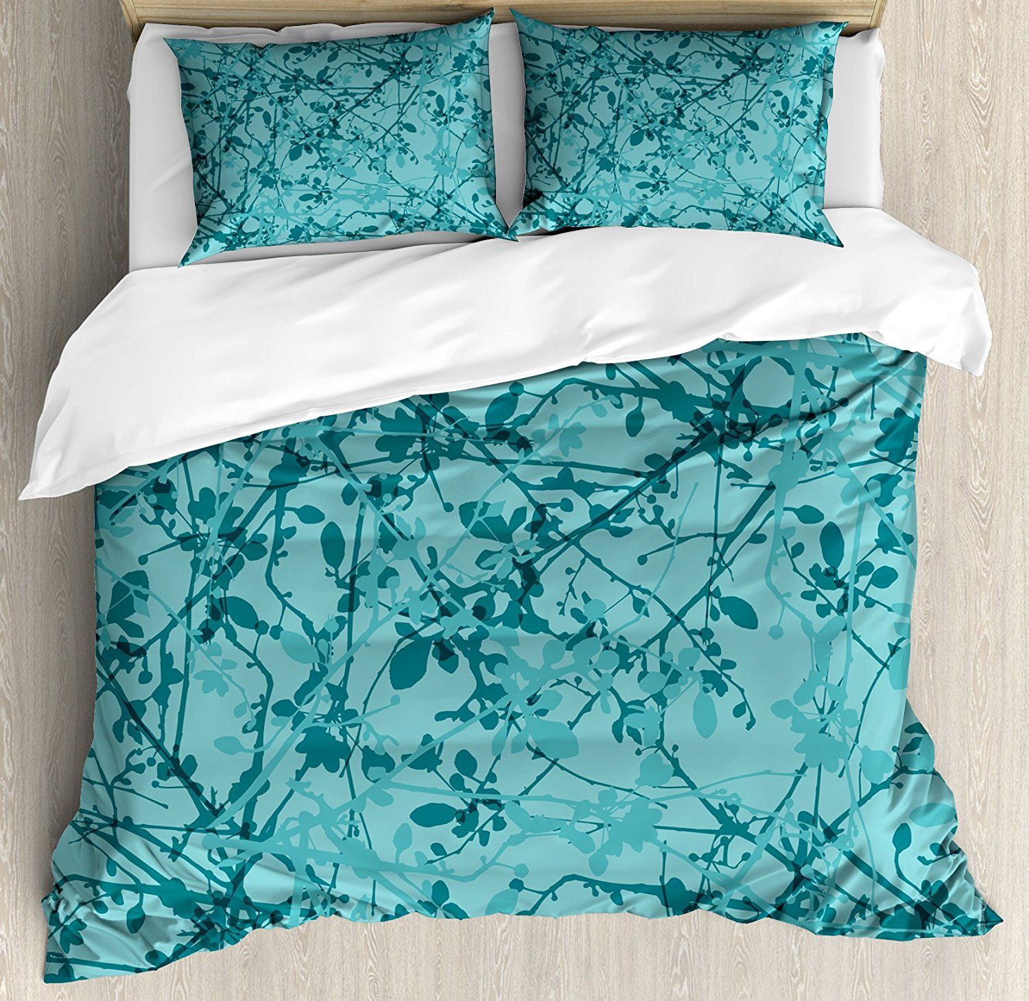 Teal Duvet Cover Set Ink Drawing Inspired Intertwined Tree