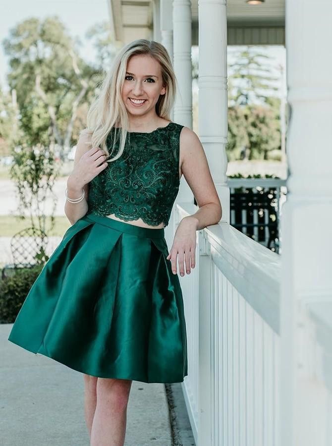 Dark Green Satin Short A Line 