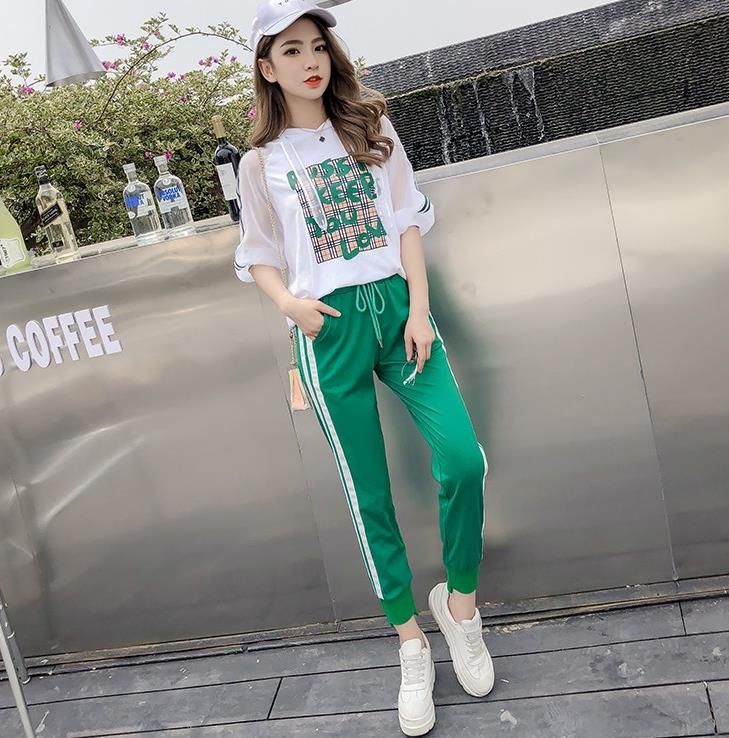 Traje deportivo verano nueva mujer coreana con capucha moda casual ropa deportiva de dos piezas