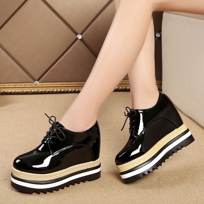 Spring Autumn Women Platform Shoes Woman Patent Leather Flats Lace