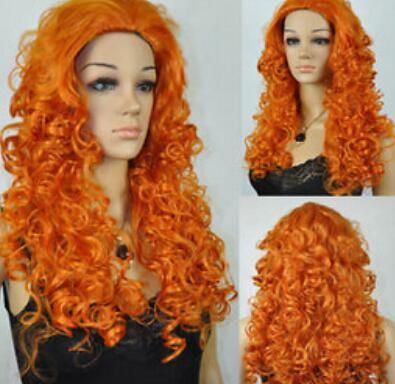 Wig Ll 002286 Long Orange Curly No Bangs Cosplay Costume