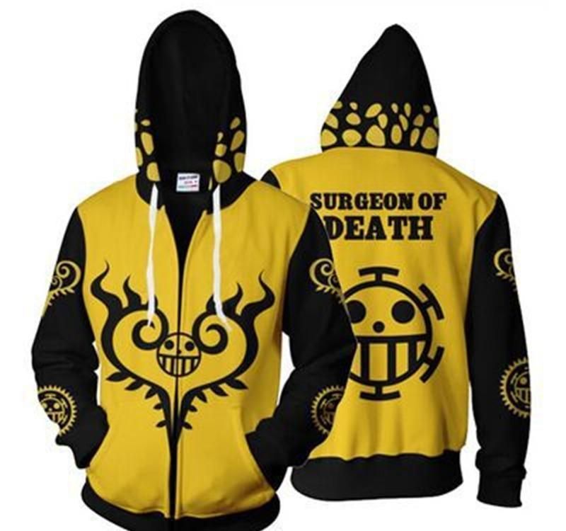 Men Women 3D Printed Anime One Piece Hoodie Casual Zipper Unisex Cosplay Outerwear Sweatshirt Tops Coat