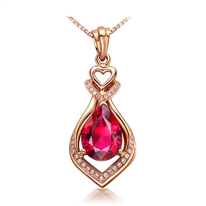 Wholesale 14K Rose Gold Necklace Ruby Pure Natural Stone Pendant For Women Red Topaz Wedding ...