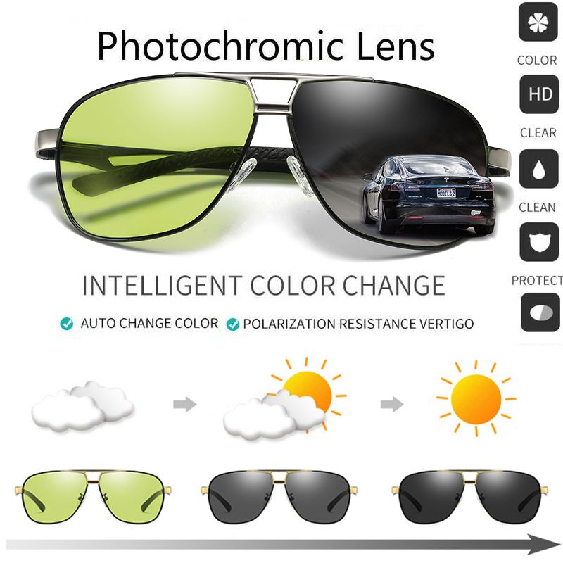 Gafas de sol fotocromáticas polarizadas Conducción Gafas Hombres Gafas cambiar de color de la noche