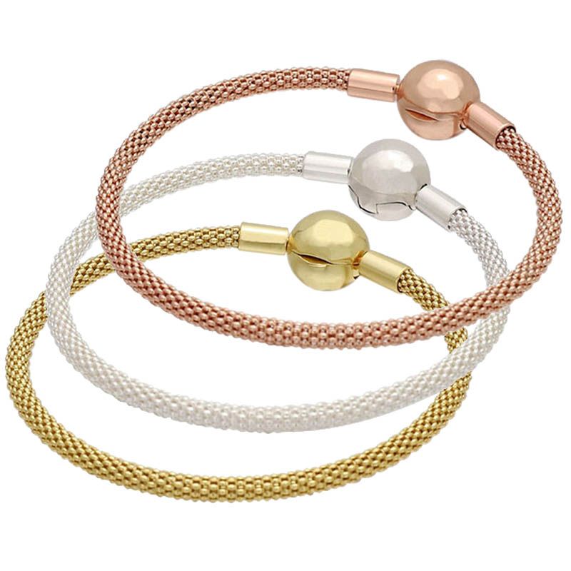 21 New 925 Sterling Silver Bangle Rose Gold Snake Chain Basic Ball Clasp Mesh Bracelet Bangle Fit Women Bead Charm Fine Jewelry From Oldnavy 21 36 Dhgate Com