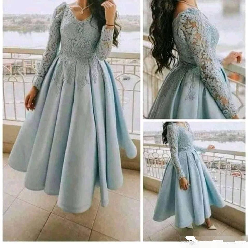 long sleeve dusty blue dress