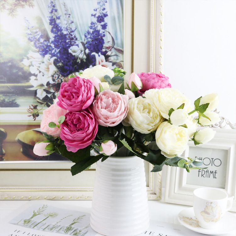 30cm Silk Artificial Rose Peony Fake Flowers Bridal Bouquet Wedding Home Decor 