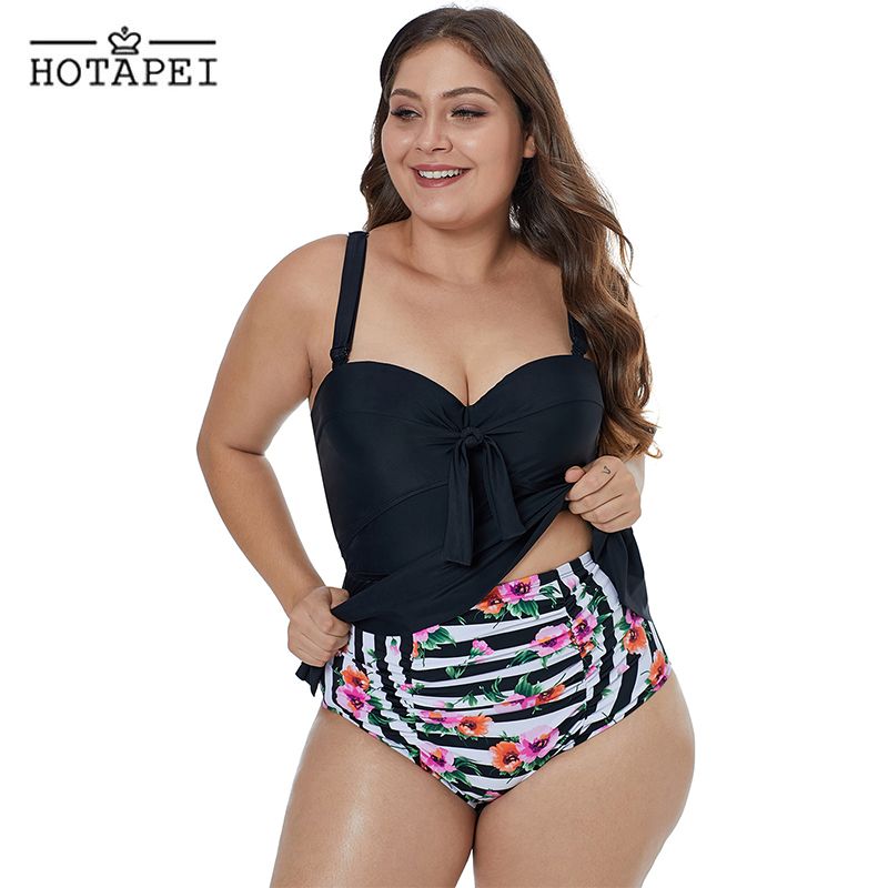 Hotapei Black Plus Size Swimsuit Bikini Set Ruffled Tankini Floral Panty Women Push Up Swimwear Monokini Bathing Suit L0736 BRAND Best And Price | DHgate.Com