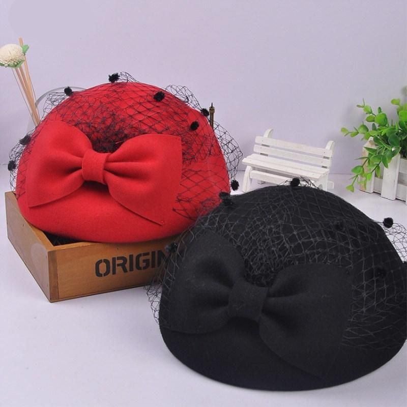 Fascinator Hats Women Black Wool British Pillbox Hat Veil Wedding Vintage Ladies Derby Formal Felt Cap