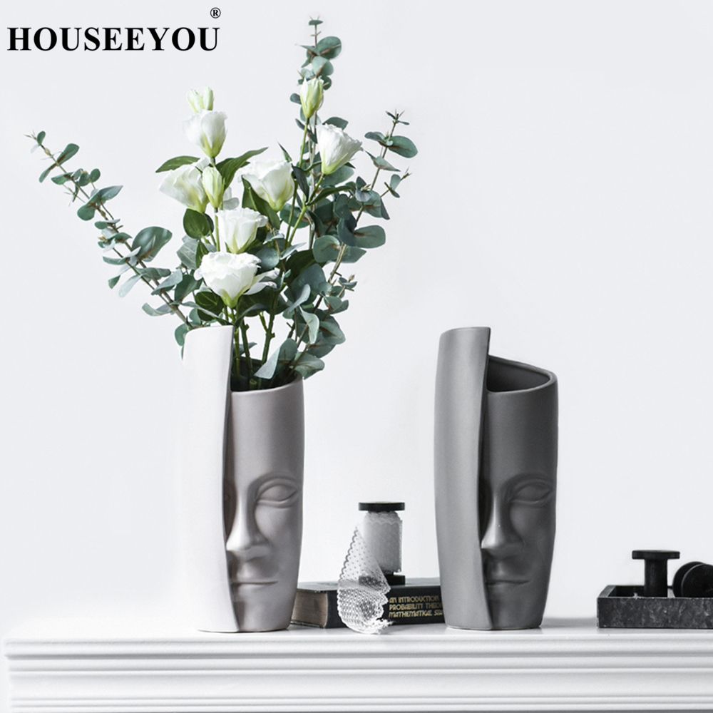 Nordic Face Art Vase Ceramic Flower Arrangement Vase Vintage