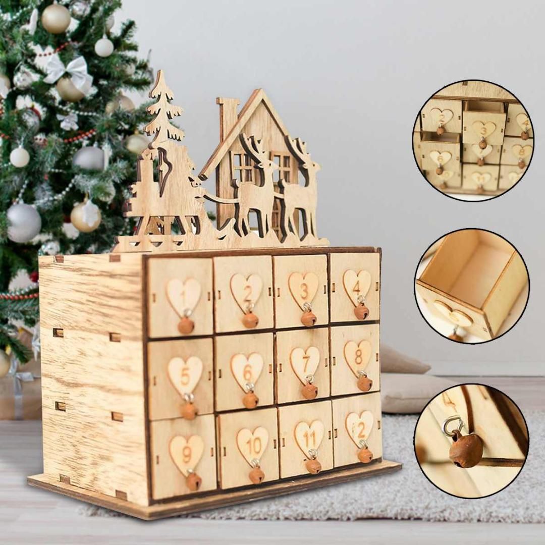 2019 24 Doors Wooden Advent Calendar New Year Storage Jewelry Box Organizer Wood Decoration Ornaments Home Christmas Decor Gift From Dracaenor 42 75