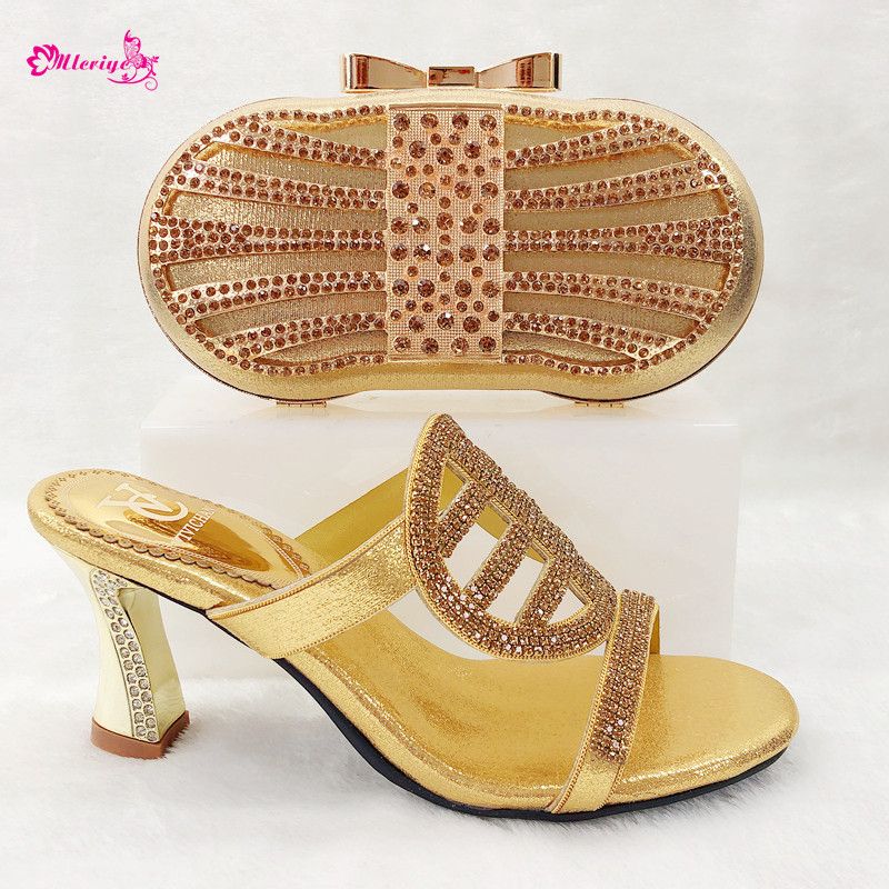 Gold African Wedding Shoes And Bag To Matching Lace Clothing Shoe