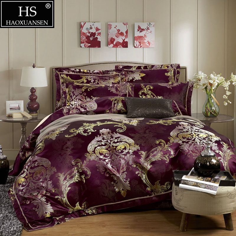 Palace Style Paisley Queen King Size Gold Purple Jacquard Bedding Set Sateen Cotton 1 Duvet Cover Bed Sheet 2 Pillow Case From Beijiguang719 994 98 Dhgate Com Palace Style Paisley Queen King Size, Paisley King Bedding Sets
