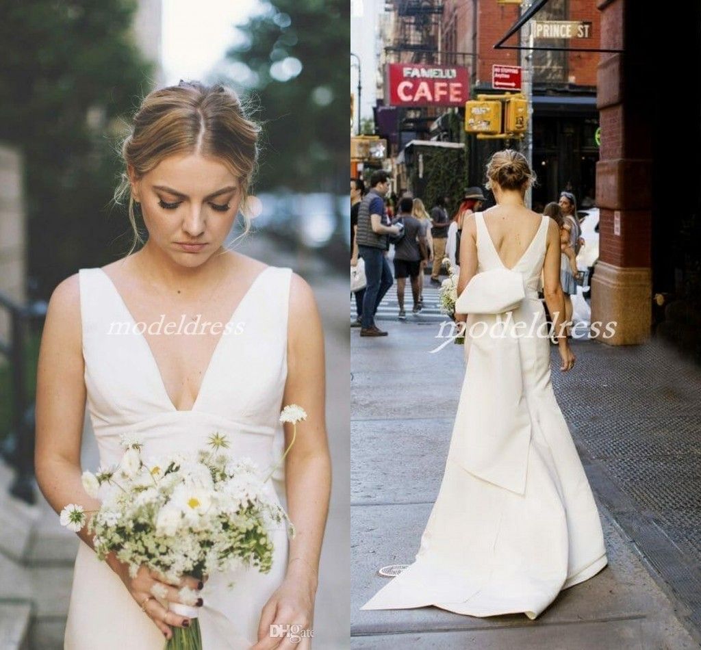 satin wedding dress with bow