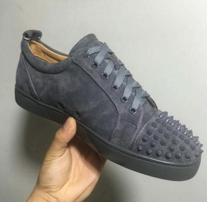 2019 Grey Suede Studded Men Shoes Red 
