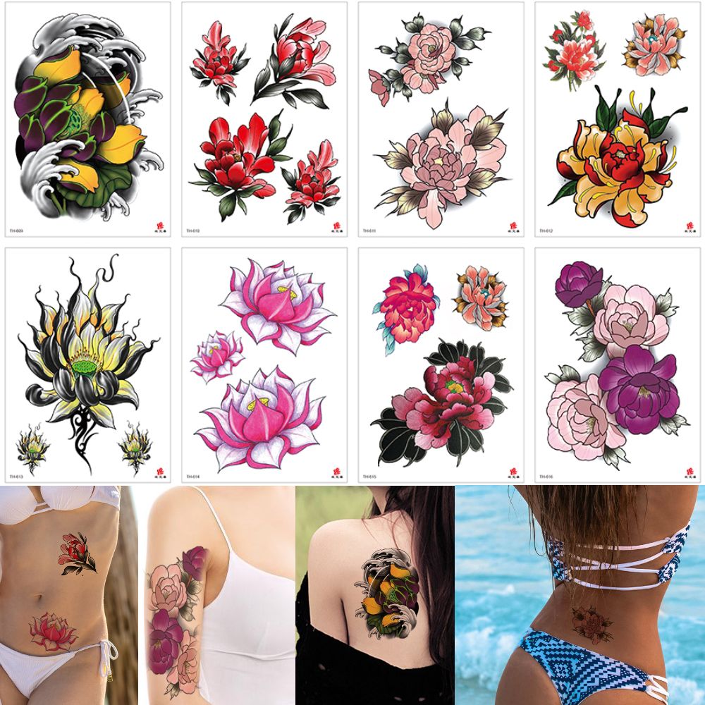 Small Flower Tattoo Colored Drawing Waterproof Temporary Designs Lotus Flower Peony Decal Arm Back Hands for Woman Girls Tattoo Sticker Gift Small Flower Tattoo Colored Drawing Waterproof Temporary Designs Lotus Flower Peony Decal Arm Back Hands for Woman Girls Tattoo Sticker Gift