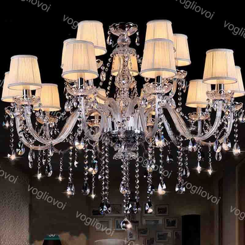 Crystal Chandeliers Europe K9 E14 With Lampshade 30CM Hanging 3500K