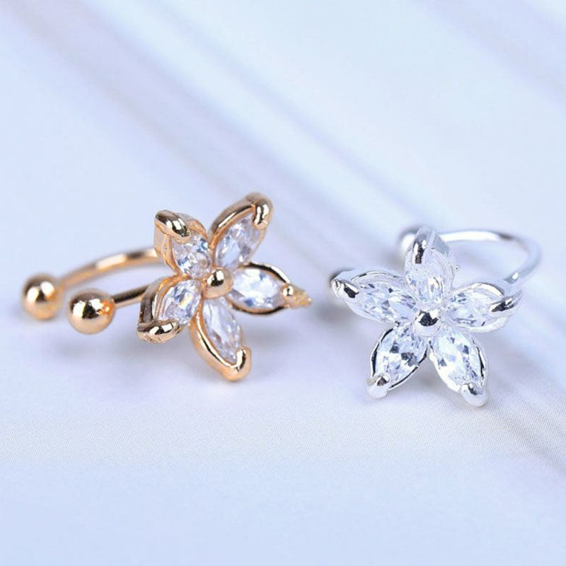 Fashion Lady Crystal Flower Ear Cuff Wrap Clip On Fake Earring Earring