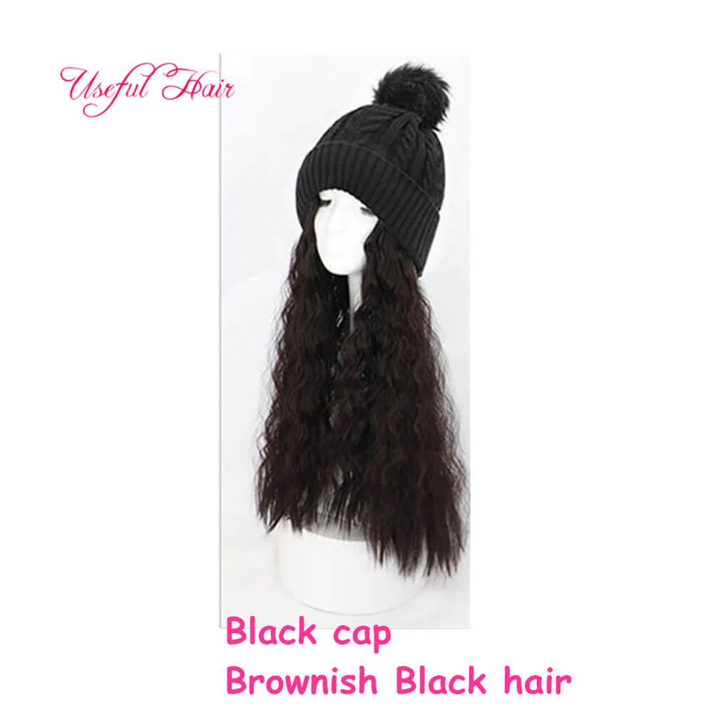 Black Cap Brownish Black Curly Hair