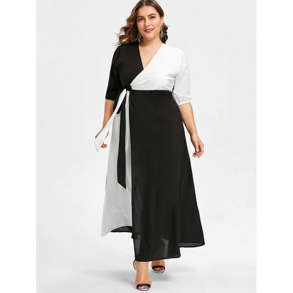 Black And White Plus Size Prom Dresses A Line V Neck Side Split Evening Gown  Ankle Length Chiffon Half Sleeves Formal Dress From Weddingsalon, $101.45 |  DHgate.Com