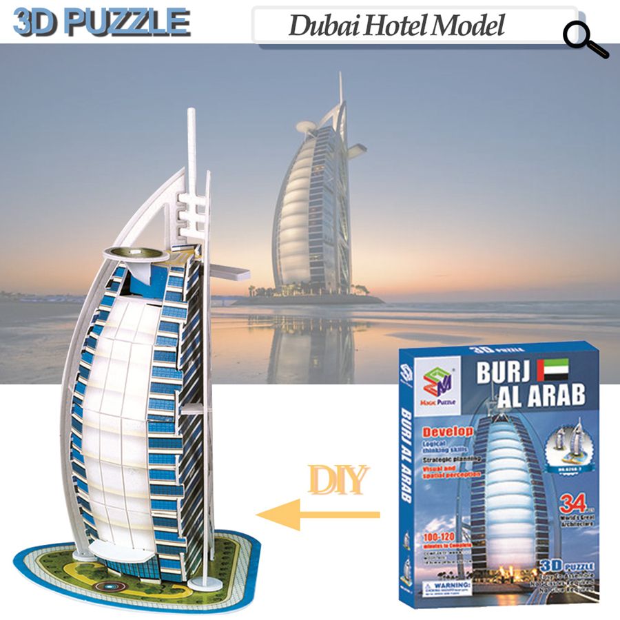 Burj Al Arab 3D Puzzle Rompecabezas Modelo Dubai Emiratos Árabes Unidos Emiratos Hotel 