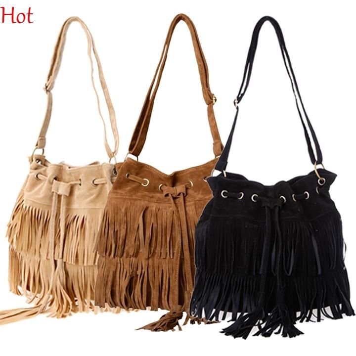 Fringed Genuine Leather Suede Shoulder Messenger Crossbody Bag Tassel in 4COLORS 