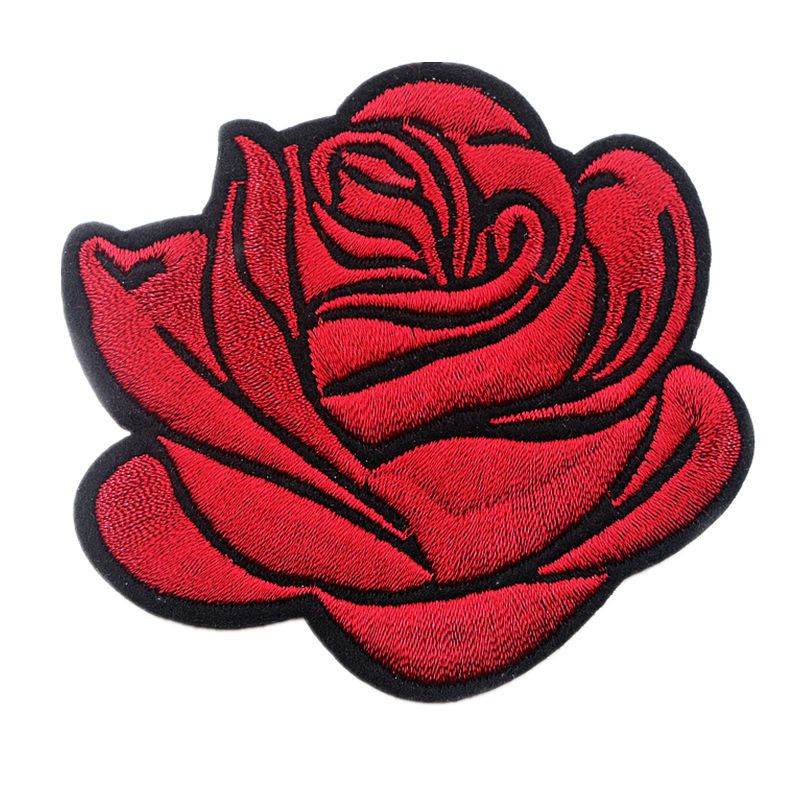 Rouge Broderie Fleur Rose sew iron on patch badge Vêtements sur tissu