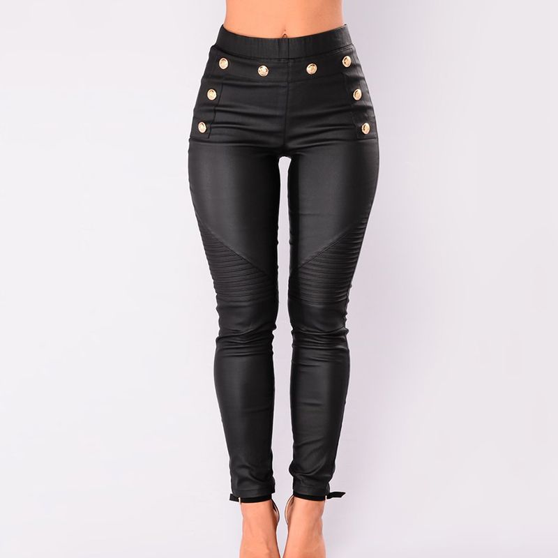 2021 Fashion High Waist Pencil Pants Woman PU Leather Plus Size Legging ...
