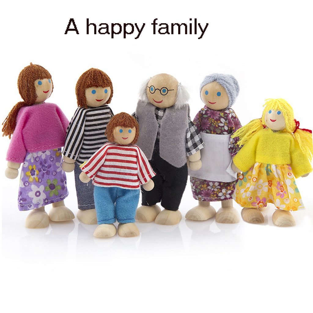 7pcs Set Wooden Furniture Dolls House Family Miniature 7 People Doll Kids Toy 