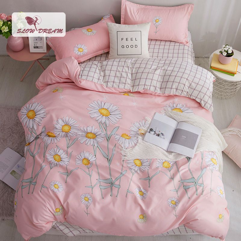 Slowdream Bedding Set Sun Flowers Bedspread Pink Home Textiles