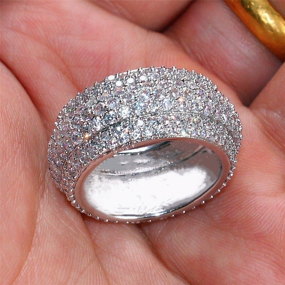 Luxurious 18K Gold White Sapphire Wedding Engagement Anniversary Ring Jewelry